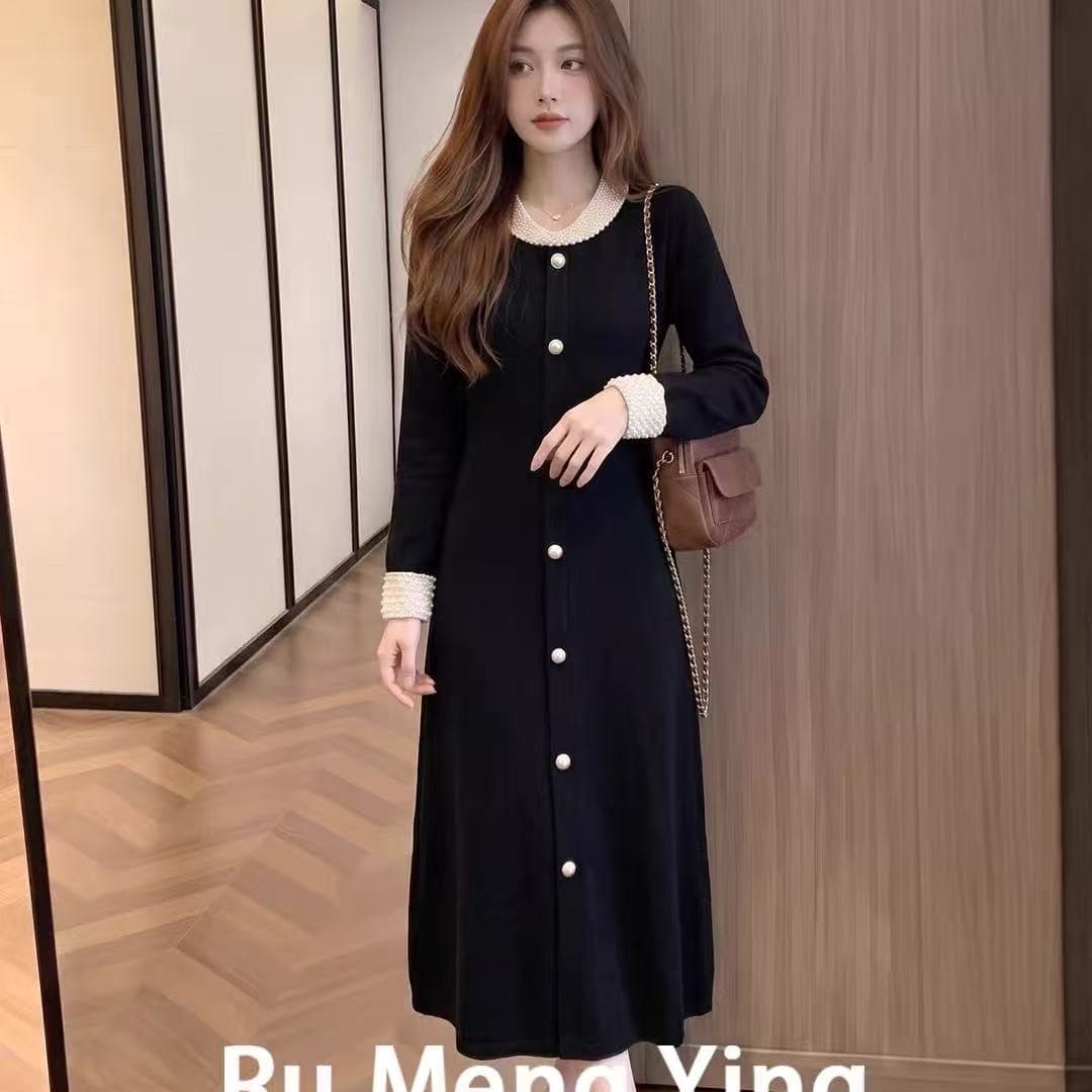2026 새로운 이른 가을 작은 대중 아니요 명중 섹션 관대 한 점잖은 단순한 관대 한 슬림해 보이는 프랑스식 검정색 드레스 롱 스커트 이미지 5