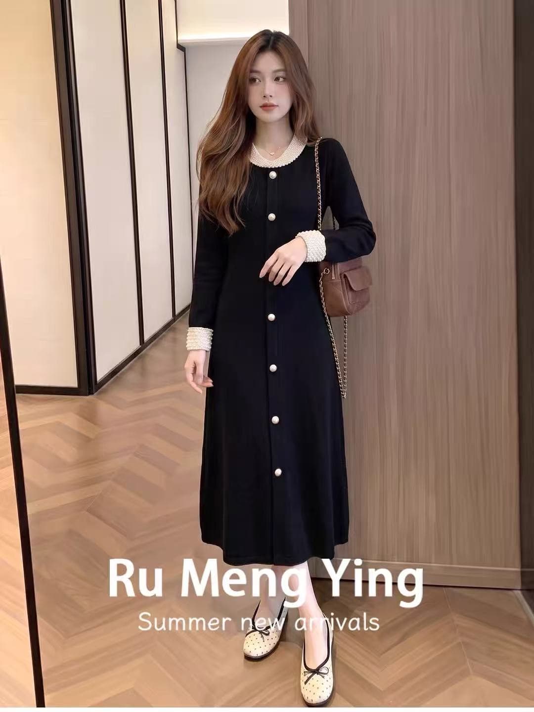 2026 새로운 이른 가을 작은 대중 아니요 명중 섹션 관대 한 점잖은 단순한 관대 한 슬림해 보이는 프랑스식 검정색 드레스 롱 스커트 상세 이미지 1