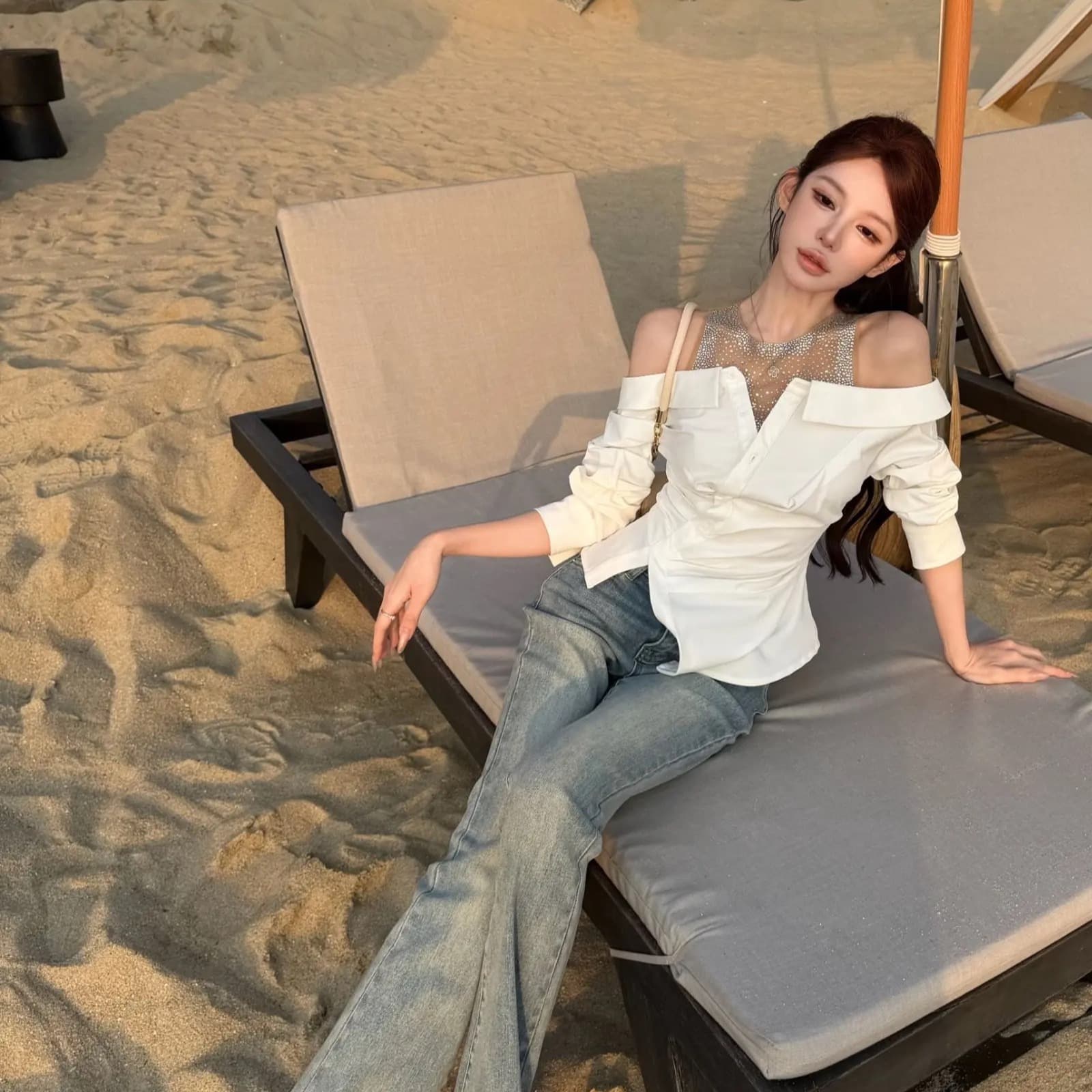 핑크색 丨 아름 답 고 요염하다 여성 주님 디자인 센스 페이크 레이어드 무거운 작업 핫픽스 셔츠 맨위 여성 이미지 5