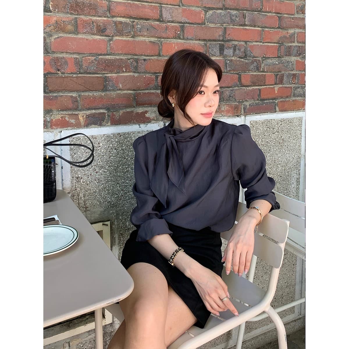 lazy zoe 요정 제품 셔츠 프랑스식 품격 스탠드 칼라 스트랩 디자인 센스 셔츠 부드러운 바람 미니멀리즘 맨위 이미지 4