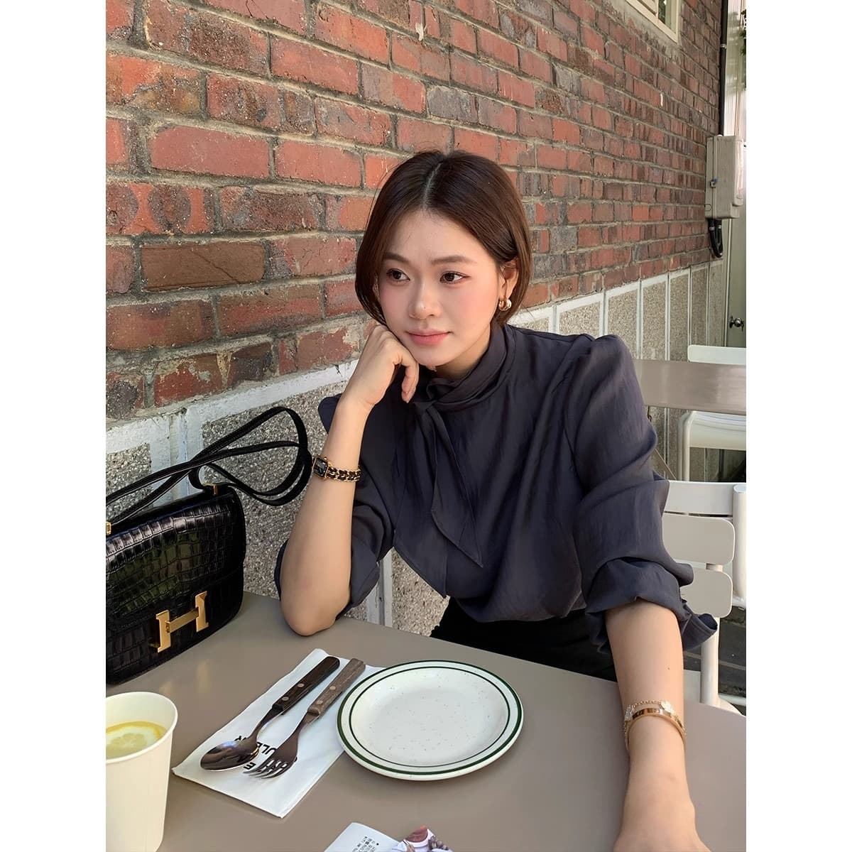 lazy zoe 요정 제품 셔츠 프랑스식 품격 스탠드 칼라 스트랩 디자인 센스 셔츠 부드러운 바람 미니멀리즘 맨위 이미지 5