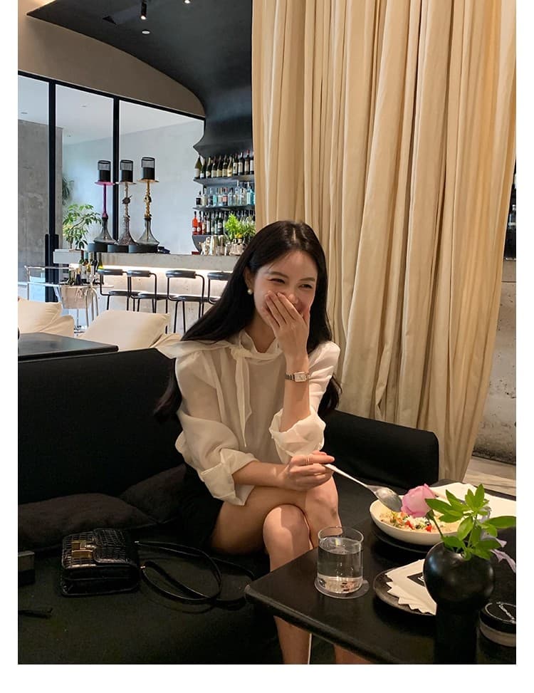 lazy zoe 요정 제품 셔츠 프랑스식 품격 스탠드 칼라 스트랩 디자인 센스 셔츠 부드러운 바람 미니멀리즘 맨위 상세 이미지 1