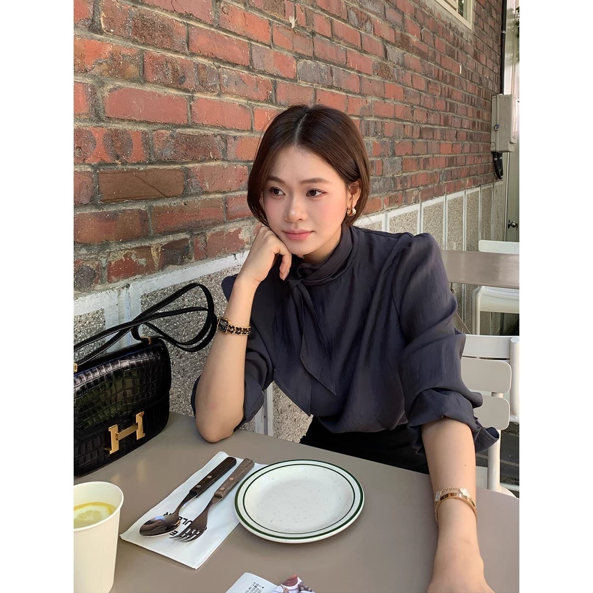 lazy zoe 요정 제품 셔츠 프랑스식 품격 스탠드 칼라 스트랩 디자인 센스 셔츠 부드러운 바람 미니멀리즘 맨위 상세 이미지 4