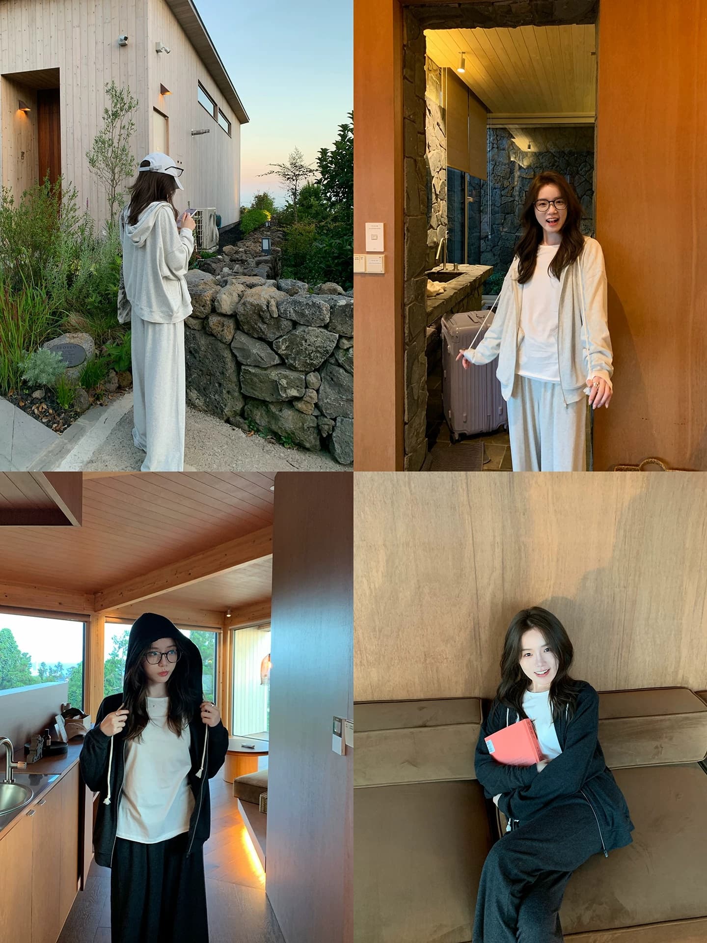 chooouan_ 언론 머리 암웨이 부드러운 찹쌀 느낌 후드 티 스웨터 재킷 캐주얼 웨이 바지 투피스 세트 가을 세트 상세 이미지 1