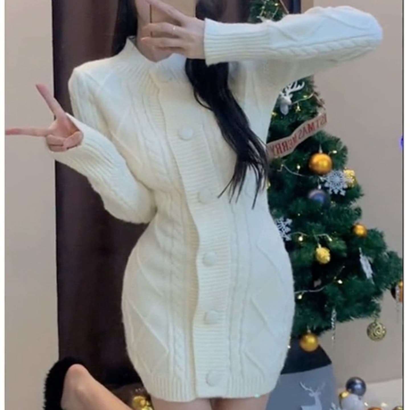 한국 품격 명문 여성 부드러운 숙녀 홍콩 스타일 작은 샤넬 스타일 꽈배기 스웨터 싱글 줄 버튼 드레스 복장 작은 키 이미지 5