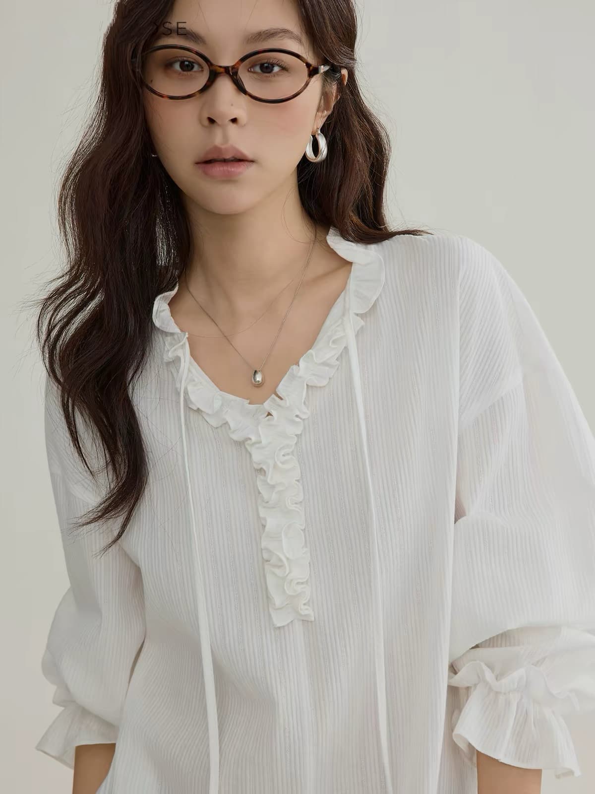 프랑스식 레이스 칼라 자카드 질감 순면 긴팔 셔츠 여성 의류 가을 얇고 가벼운 자외선 차단 고급 센스 다용도 맨위 상세 이미지 3
