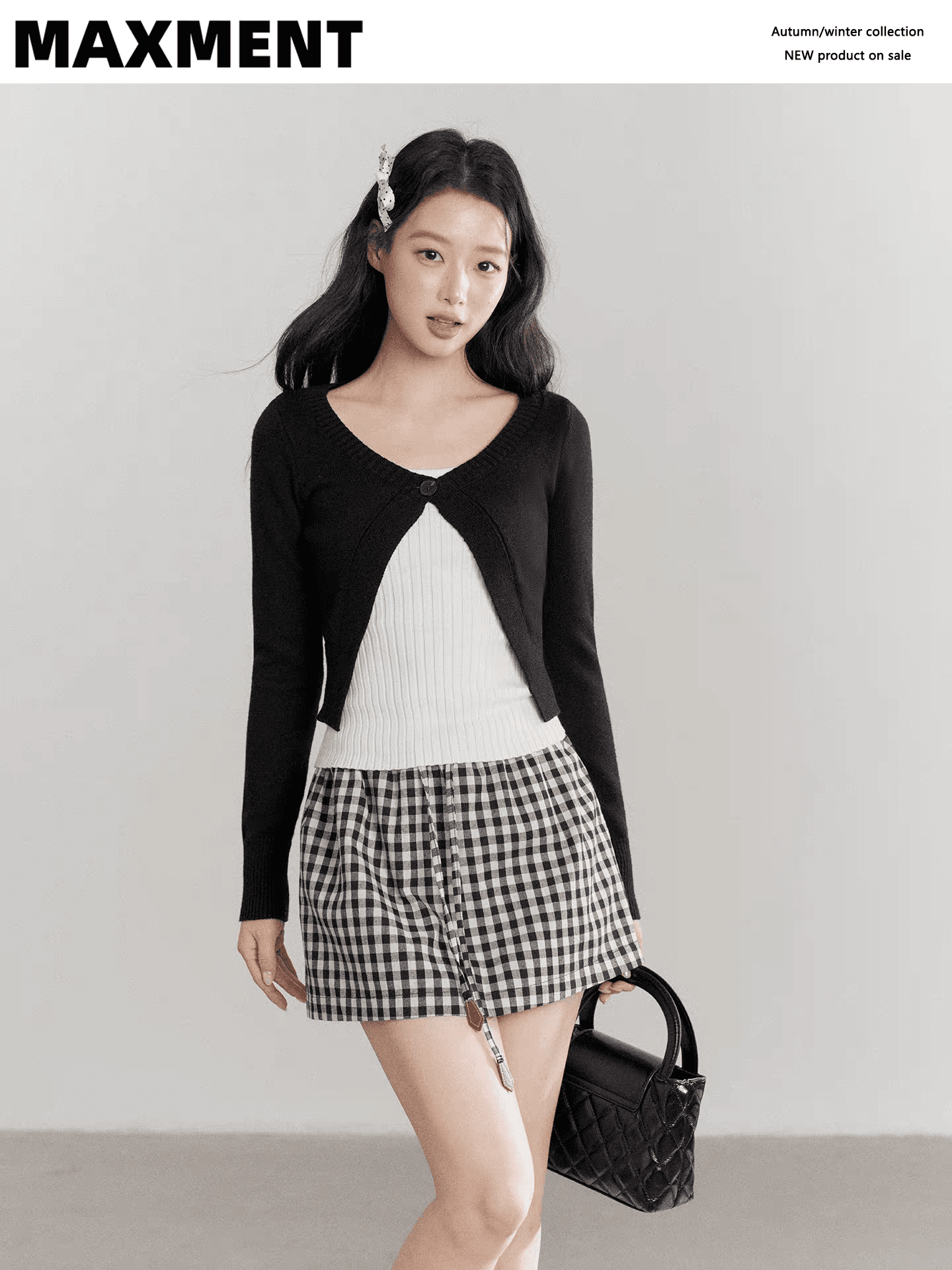 maxment 한 부서 소녀 꽃밭 프로필 모양 체크무늬 반 스커트 순수한 욕망 스웨터 슬립 투피스 세트 이미지 3