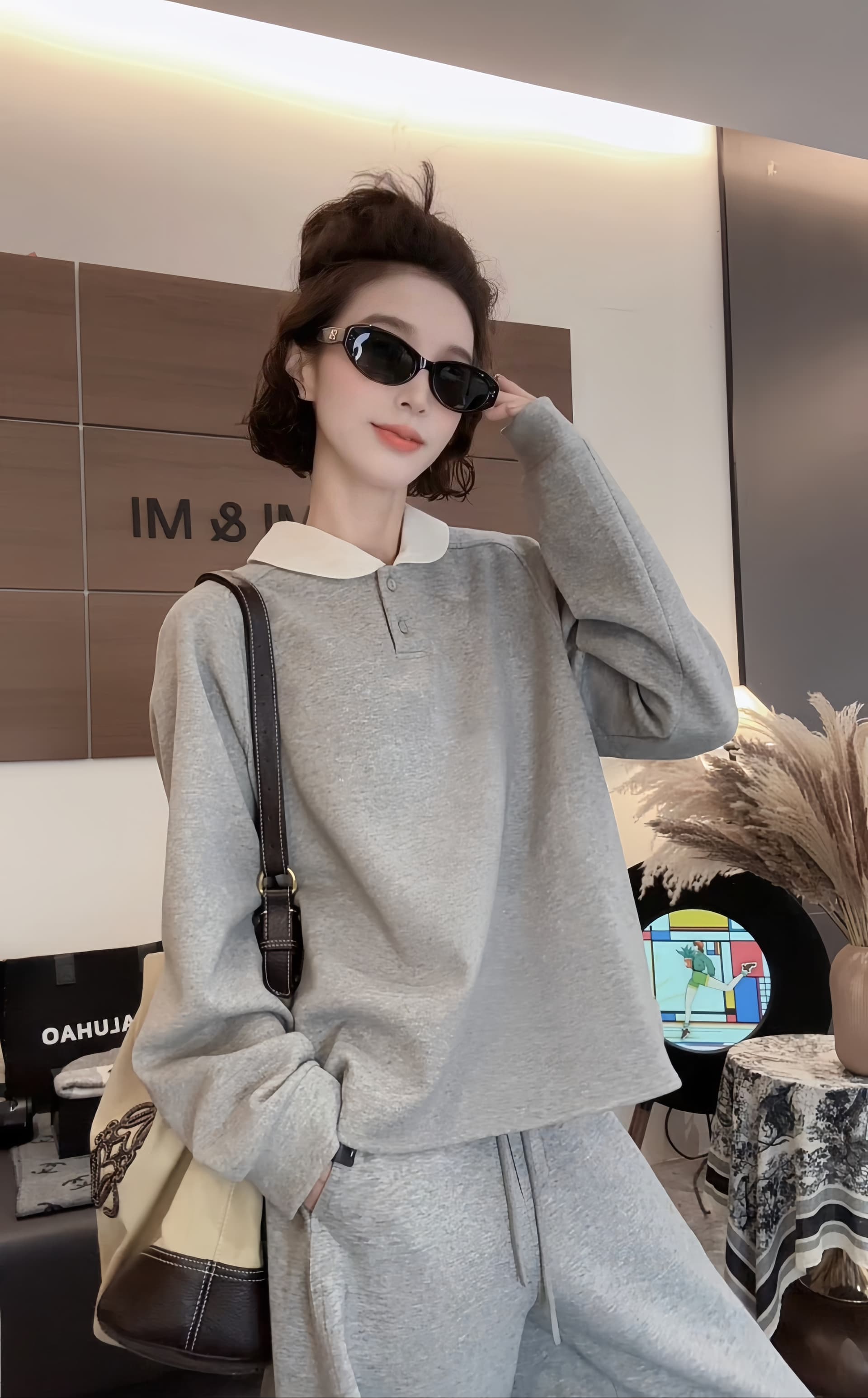 이른 가을 미니멀리즘 루즈핏 다용도 배색 베이비 칼라 캐주얼 후드티 상세 이미지 1