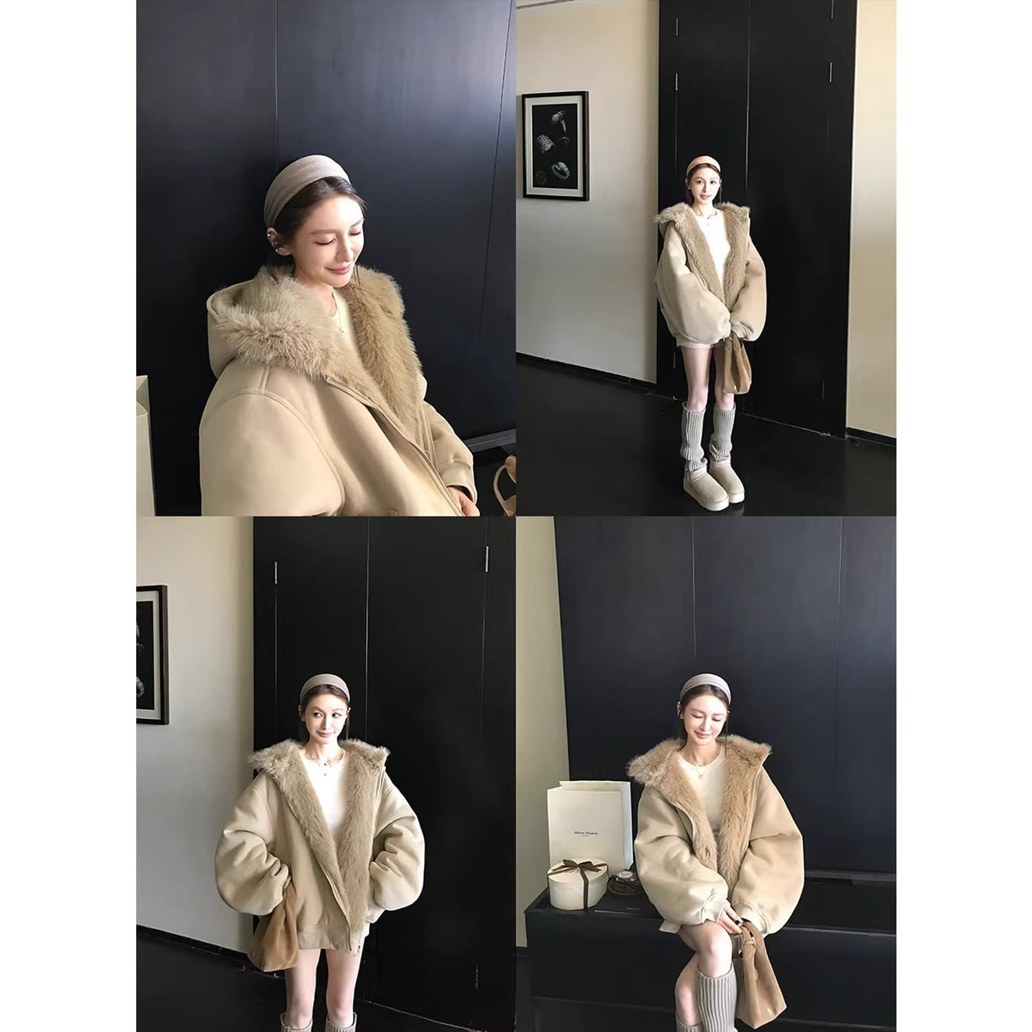 플러시 플러시 작은 눈사람 수 있습니다. 양성 및 음성 둘 착용 독립적 인 홈 세트 염색 환경 보호 모조 모피 보온 후드 티 스웨터 재킷 이미지 2