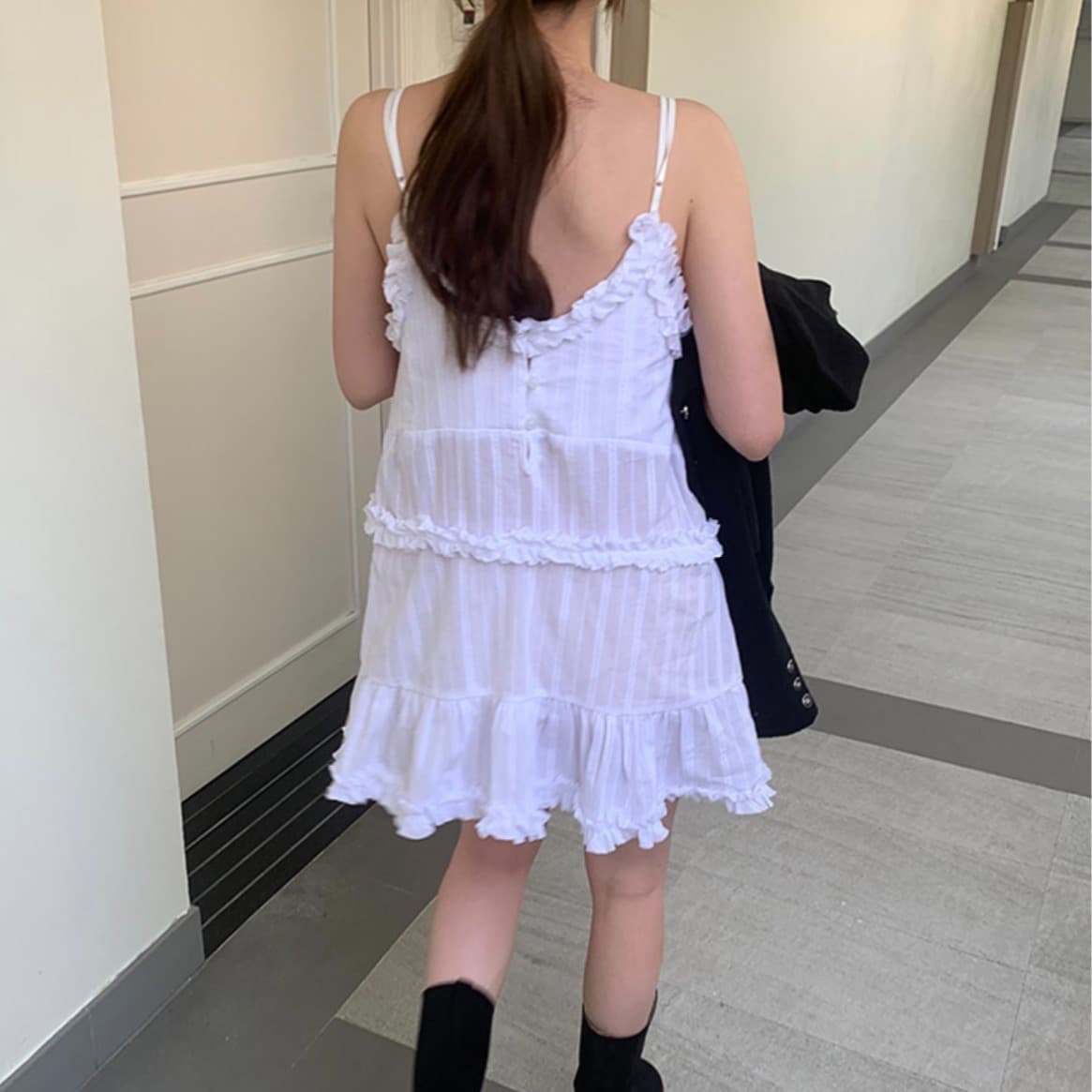 지금 재고 있음 한국 chic 여름 흑인과 백인 양면 착용 슬립 드레스 달콤함 레이스 패치워크 디자인 센스 슈퍼 요정 이미지 2