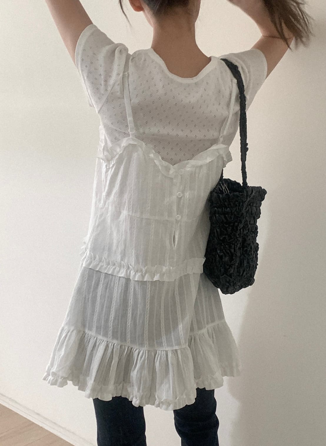 지금 재고 있음 한국 chic 여름 흑인과 백인 양면 착용 슬립 드레스 달콤함 레이스 패치워크 디자인 센스 슈퍼 요정 상세 이미지 4