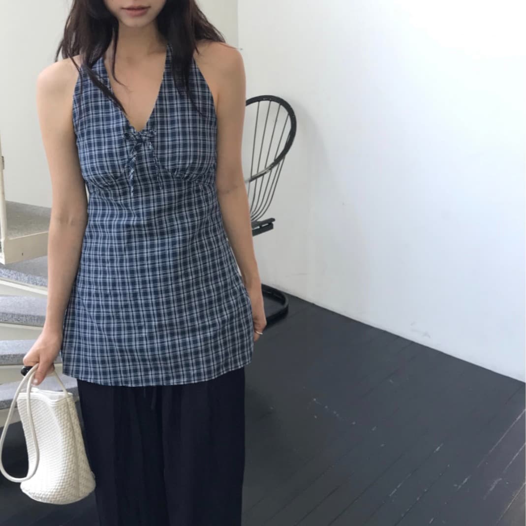있음 선적 한국 chic 행침 목 나비 매듭 배색 체크무늬 작은 키 드레스 연령 감소 허리 수축 한 마디 미니 스커트 이미지 3