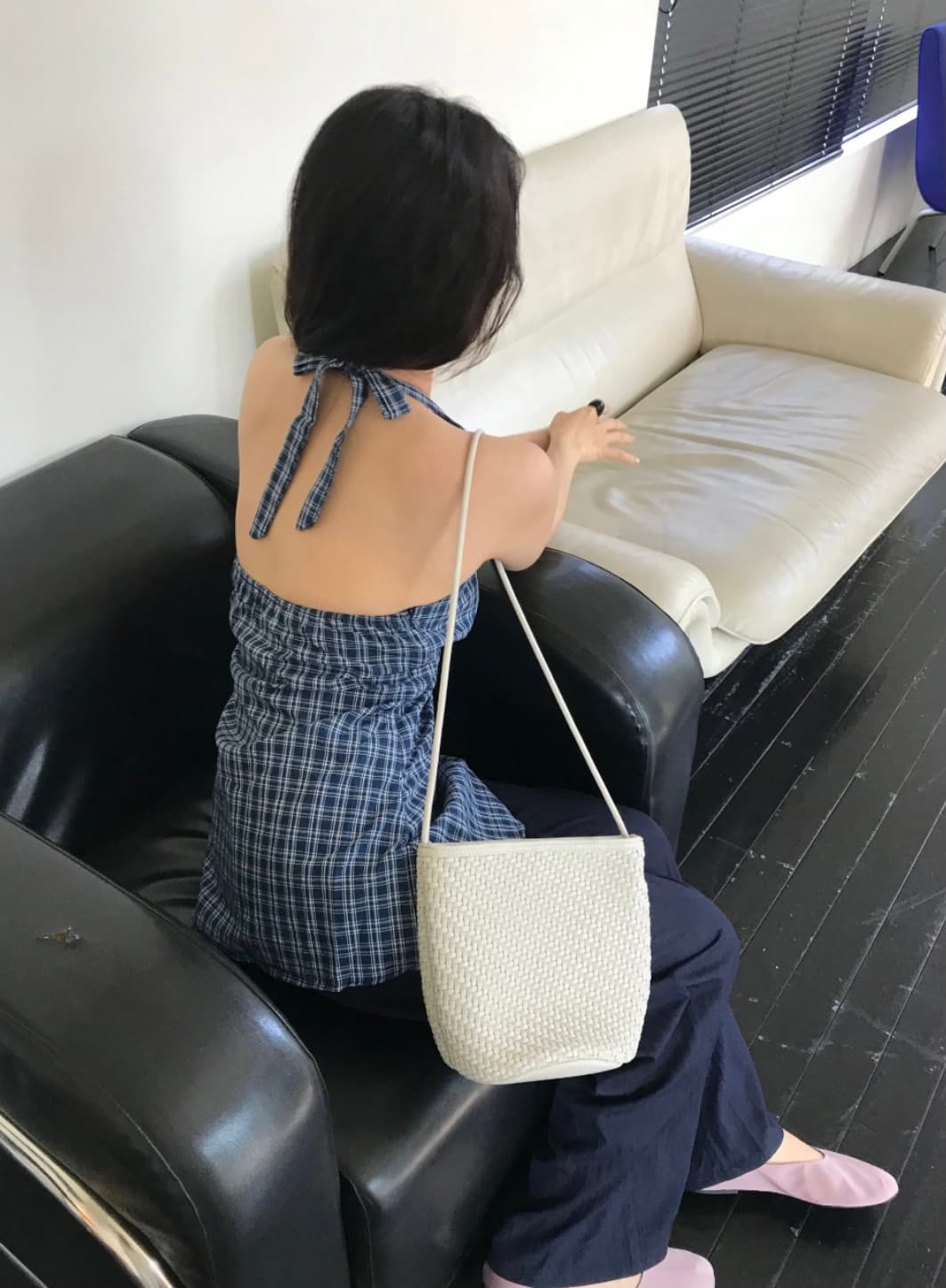 있음 선적 한국 chic 행침 목 나비 매듭 배색 체크무늬 작은 키 드레스 연령 감소 허리 수축 한 마디 미니 스커트 상세 이미지 9