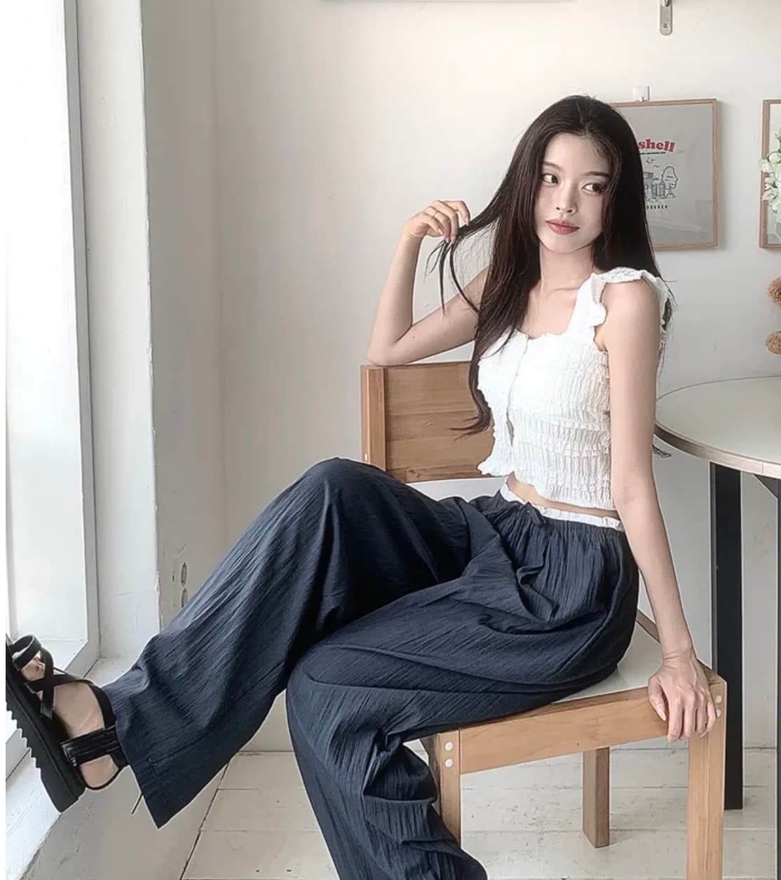 있음 선적 한국 chic 프릴 디자인 센스 세트 프랑스식 달콤함 연령 감소 조끼 하이웨이스트 퍼프 케이크 드레스 상세 이미지 14