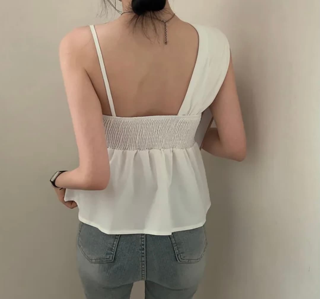 있음 선적 한국 chic 십자가 불규칙 디자인 센스 비틀림 캐미솔 셔츠 슬립 여성 셔츠 이미지 4