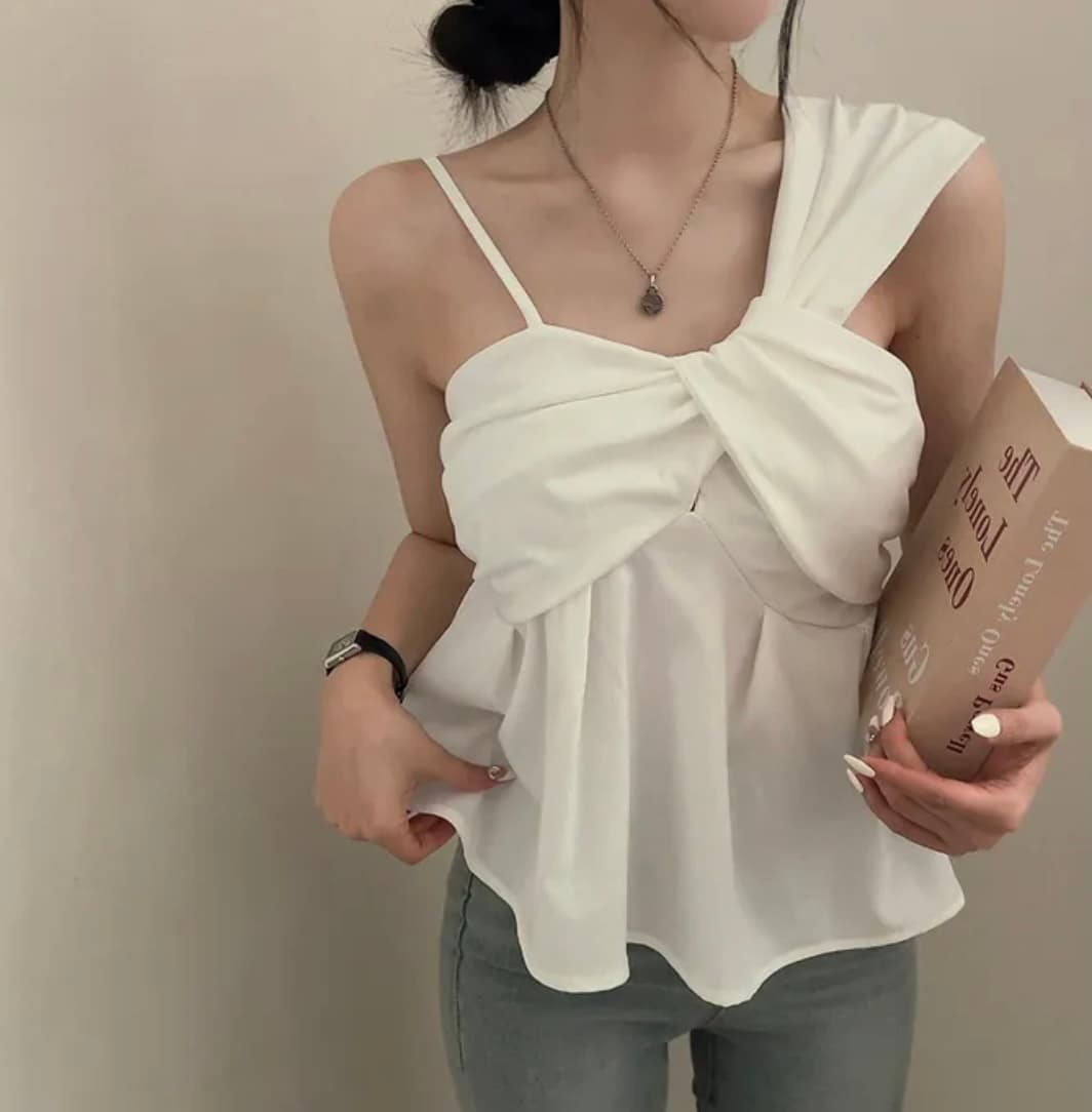 있음 선적 한국 chic 십자가 불규칙 디자인 센스 비틀림 캐미솔 셔츠 슬립 여성 셔츠 상세 이미지 2