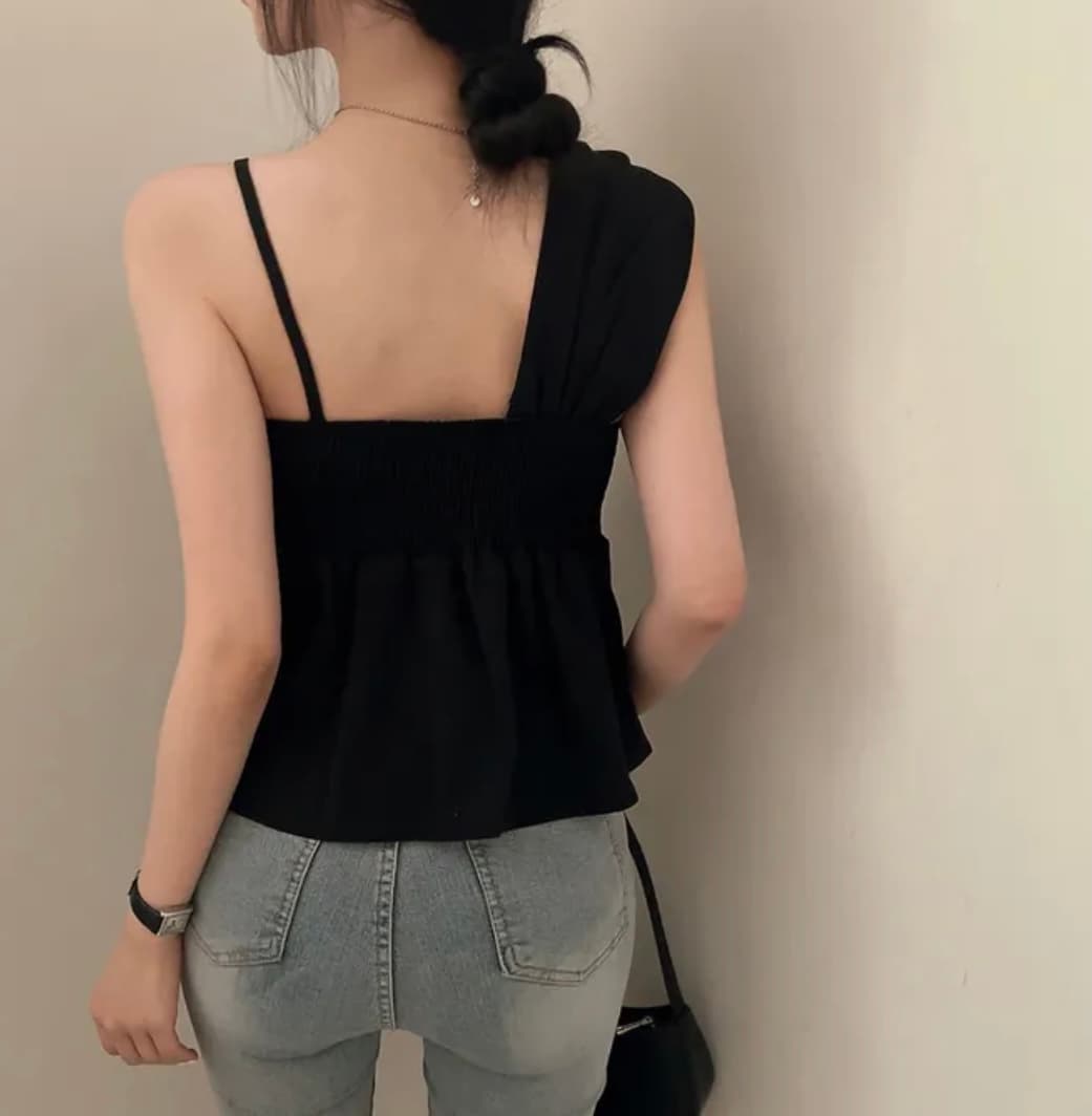 있음 선적 한국 chic 십자가 불규칙 디자인 센스 비틀림 캐미솔 셔츠 슬립 여성 셔츠 상세 이미지 12