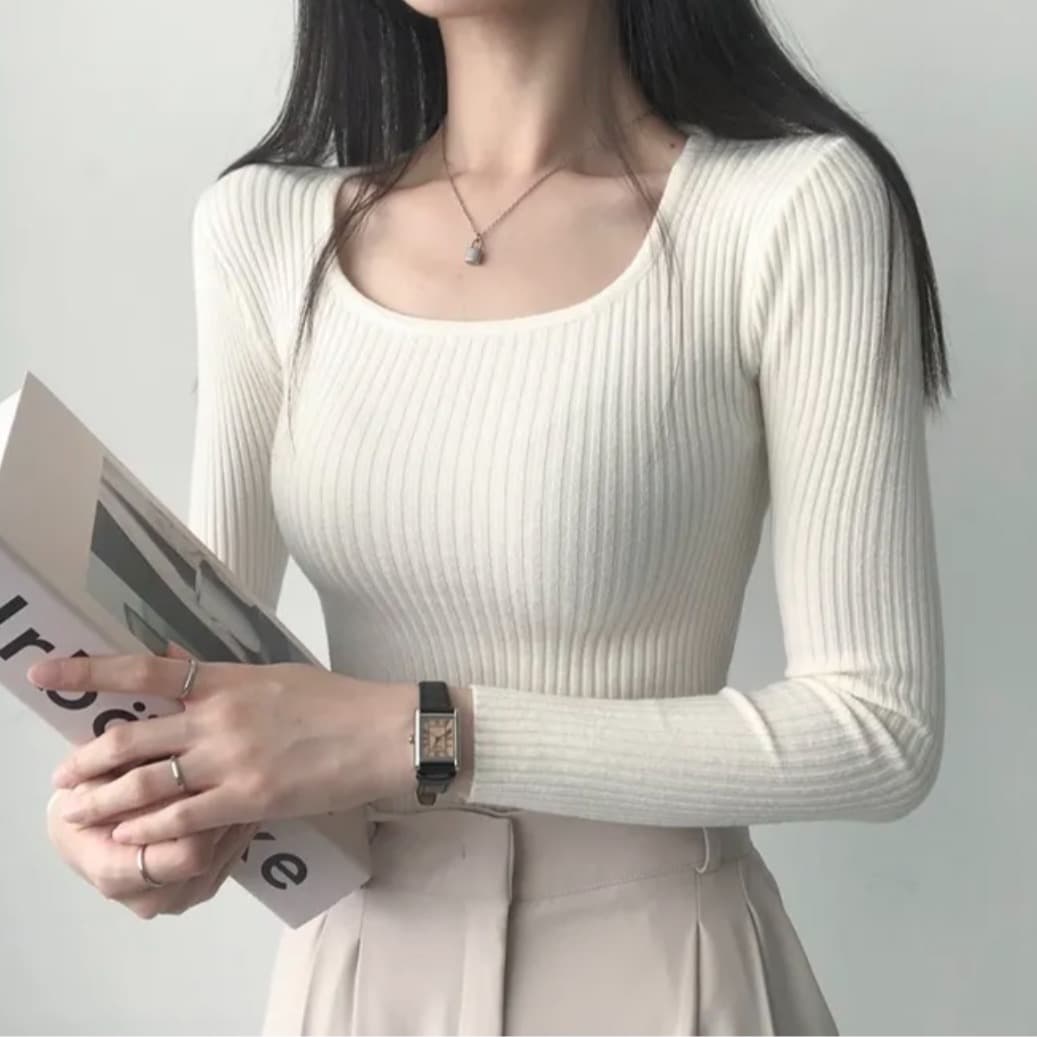 있음 선적 한국 chic 패션 다용도 광장 칼라 단색 구덩이 기사 풀오버 몸매 가꾸기 슬림해 보이는 니트 만나는 맨위 이미지 5