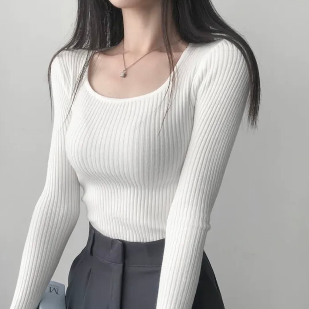 있음 선적 한국 chic 패션 다용도 광장 칼라 단색 구덩이 기사 풀오버 몸매 가꾸기 슬림해 보이는 니트 만나는 맨위 상세 이미지 1