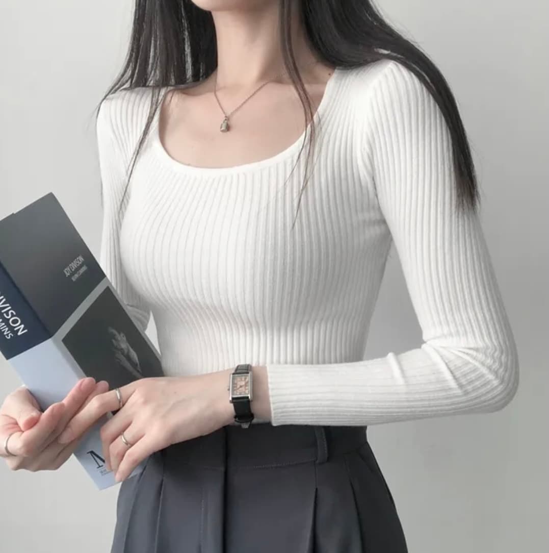 있음 선적 한국 chic 패션 다용도 광장 칼라 단색 구덩이 기사 풀오버 몸매 가꾸기 슬림해 보이는 니트 만나는 맨위 상세 이미지 4