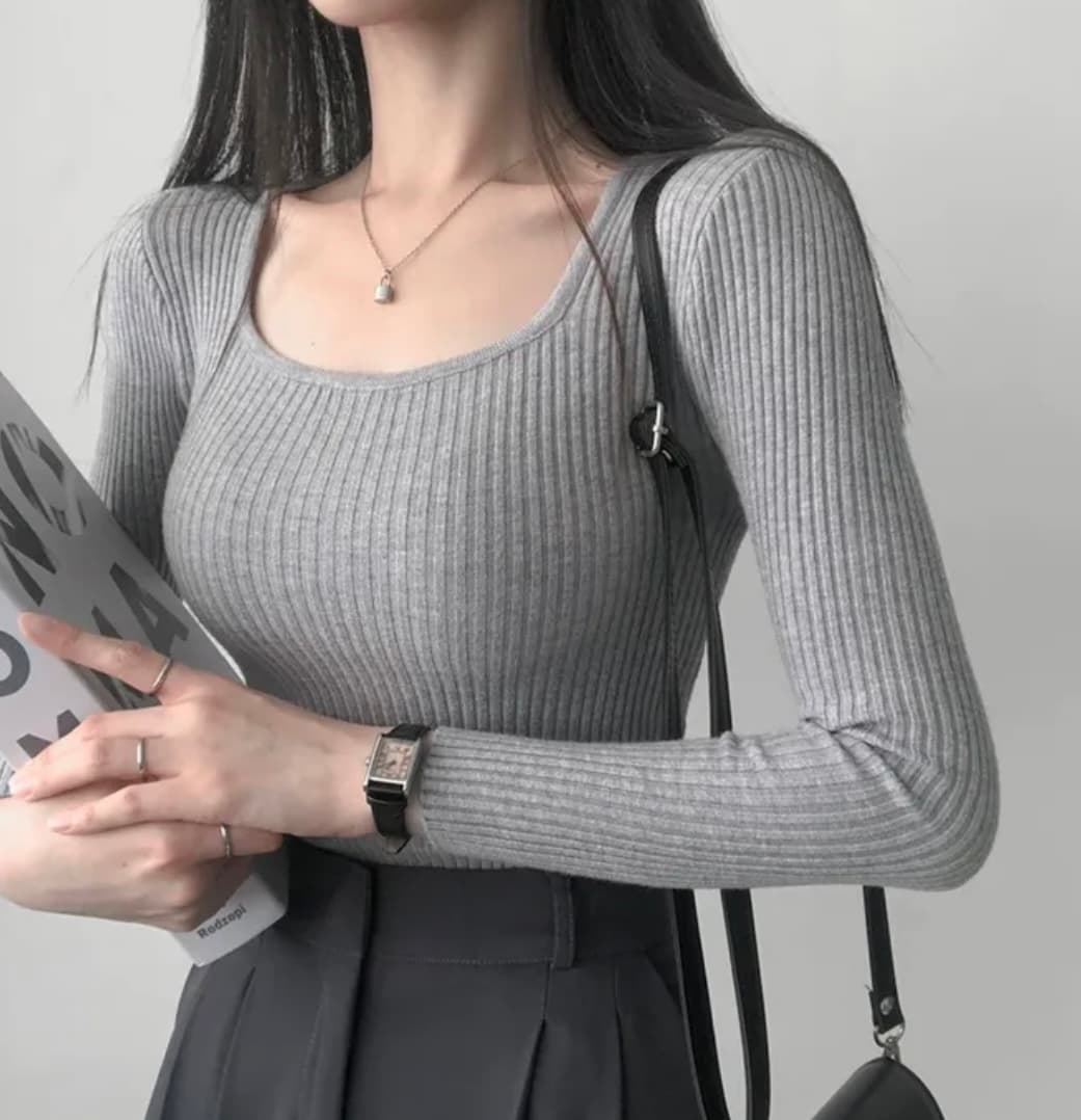 있음 선적 한국 chic 패션 다용도 광장 칼라 단색 구덩이 기사 풀오버 몸매 가꾸기 슬림해 보이는 니트 만나는 맨위 상세 이미지 5