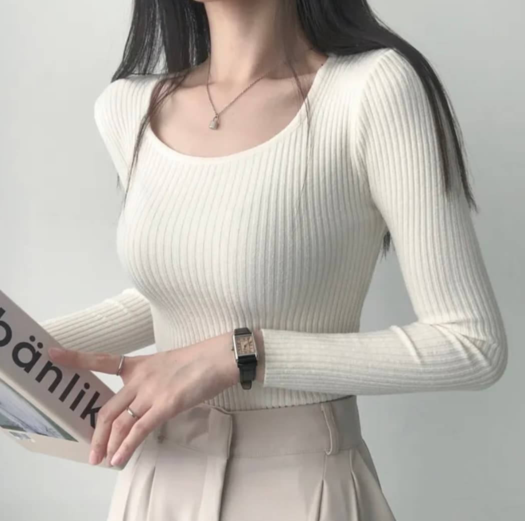 있음 선적 한국 chic 패션 다용도 광장 칼라 단색 구덩이 기사 풀오버 몸매 가꾸기 슬림해 보이는 니트 만나는 맨위 상세 이미지 15