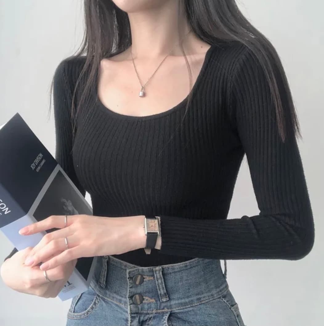 있음 선적 한국 chic 패션 다용도 광장 칼라 단색 구덩이 기사 풀오버 몸매 가꾸기 슬림해 보이는 니트 만나는 맨위 상세 이미지 19