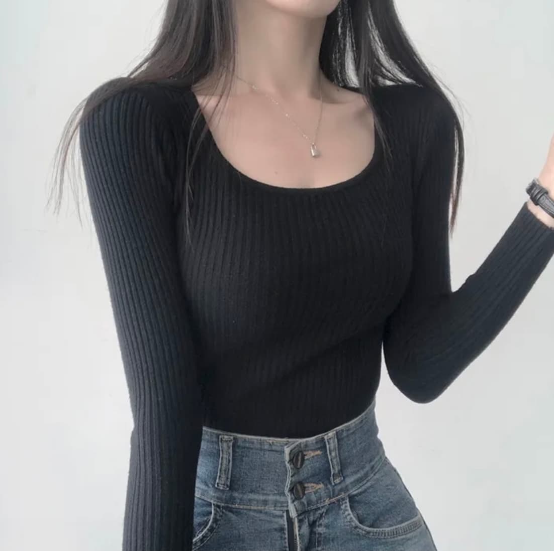 있음 선적 한국 chic 패션 다용도 광장 칼라 단색 구덩이 기사 풀오버 몸매 가꾸기 슬림해 보이는 니트 만나는 맨위 상세 이미지 21