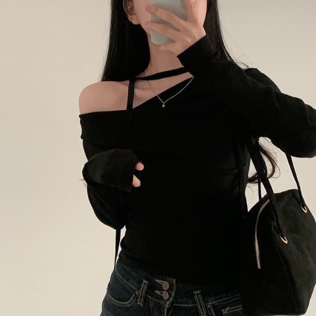 지금 재고 있음 한국 chic 봄 가을 새로운 순수한 욕망 오프숄더 플러스 리본 품격 슬림해 보이는 프랑스식 디자인 센스 맨위 상세 이미지 24