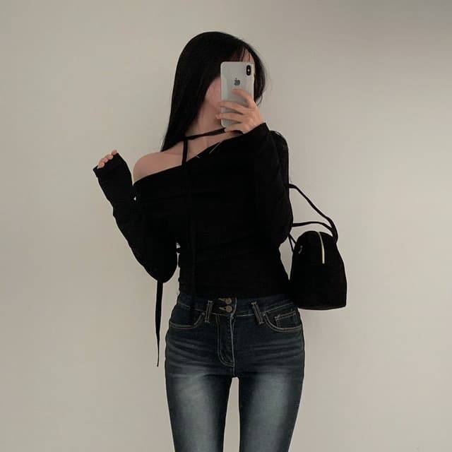 지금 재고 있음 한국 chic 봄 가을 새로운 순수한 욕망 오프숄더 플러스 리본 품격 슬림해 보이는 프랑스식 디자인 센스 맨위 상세 이미지 25