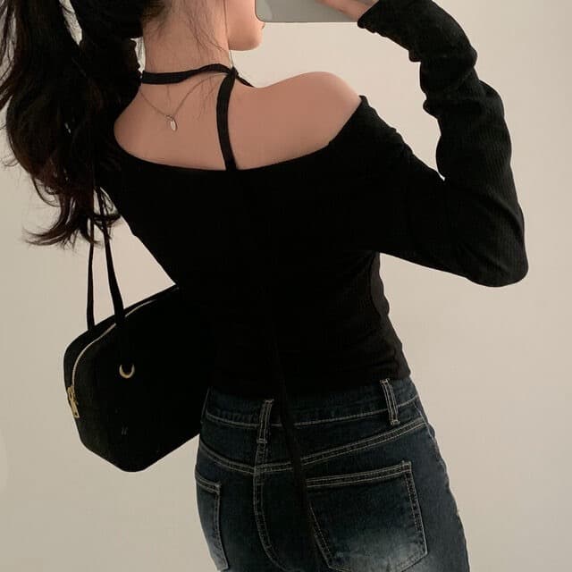지금 재고 있음 한국 chic 봄 가을 새로운 순수한 욕망 오프숄더 플러스 리본 품격 슬림해 보이는 프랑스식 디자인 센스 맨위 상세 이미지 26