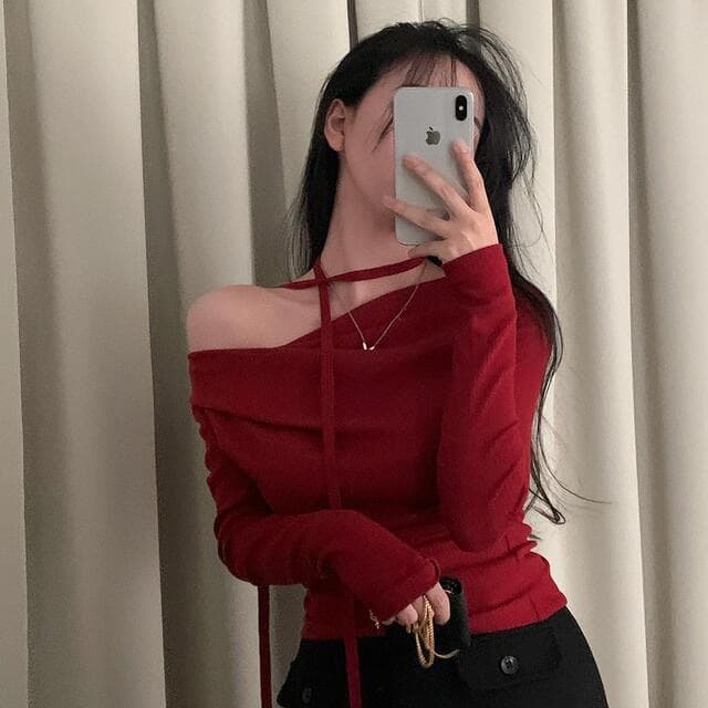 지금 재고 있음 한국 chic 봄 가을 새로운 순수한 욕망 오프숄더 플러스 리본 품격 슬림해 보이는 프랑스식 디자인 센스 맨위 상세 이미지 34