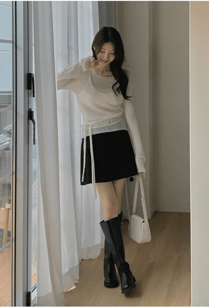지금 재고 있음 한국 chic 봄 가을 달콤함 페이크 레이어드 스트랩 니트 스웨터 얇은 스타일 품격 다용도 맨위 상세 이미지 8