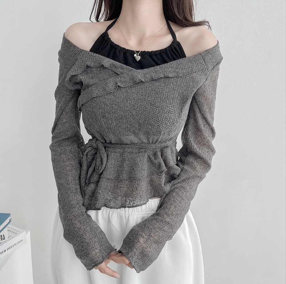 있음 선적 한국 chic 봄 여름 페이크 레이어드 행침 목 레이스업 블라우스 달콤함 품격 맨위 티셔츠 여성 이미지 4