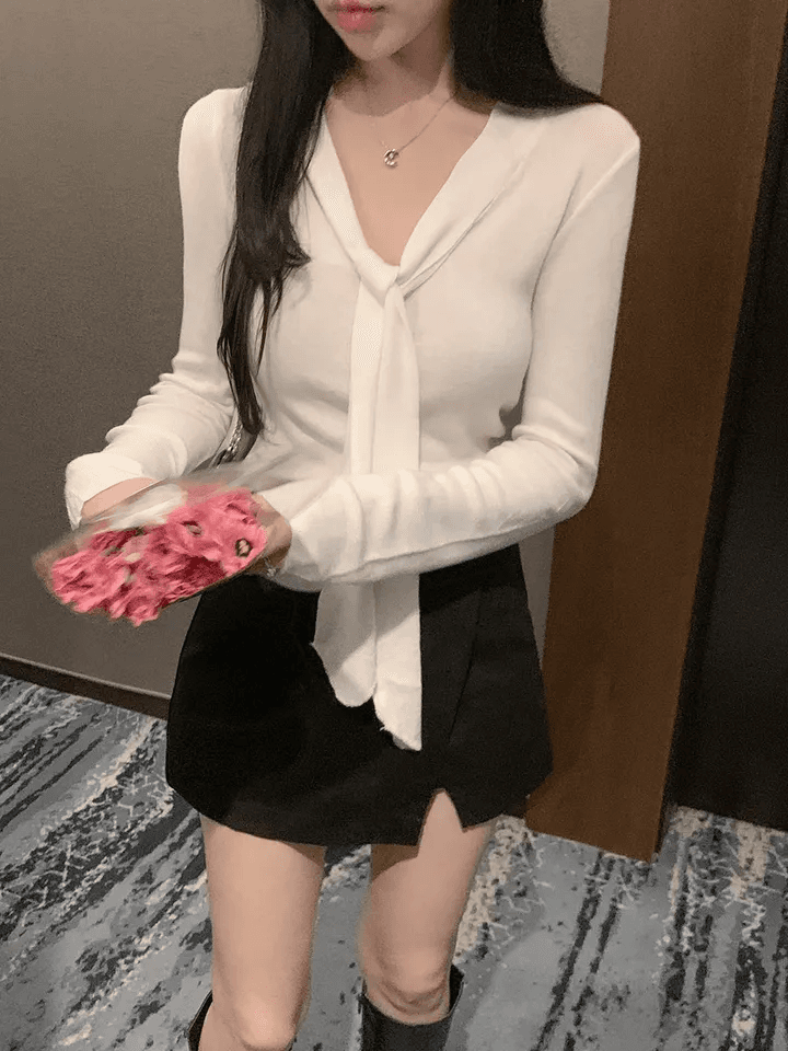 있음 선적 한국 chic 봄 가을 디자인 센스 스트랩 맨위 몸매 가꾸기 슬림해 보이는 달콤한 매운맛 티셔츠 상세 이미지 5