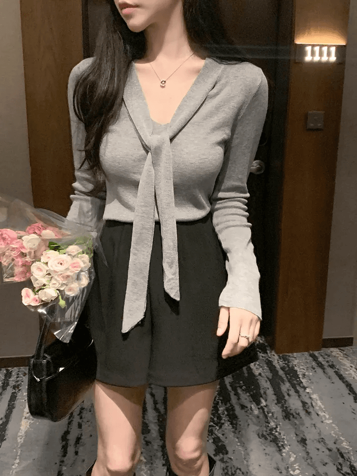 있음 선적 한국 chic 봄 가을 디자인 센스 스트랩 맨위 몸매 가꾸기 슬림해 보이는 달콤한 매운맛 티셔츠 상세 이미지 10