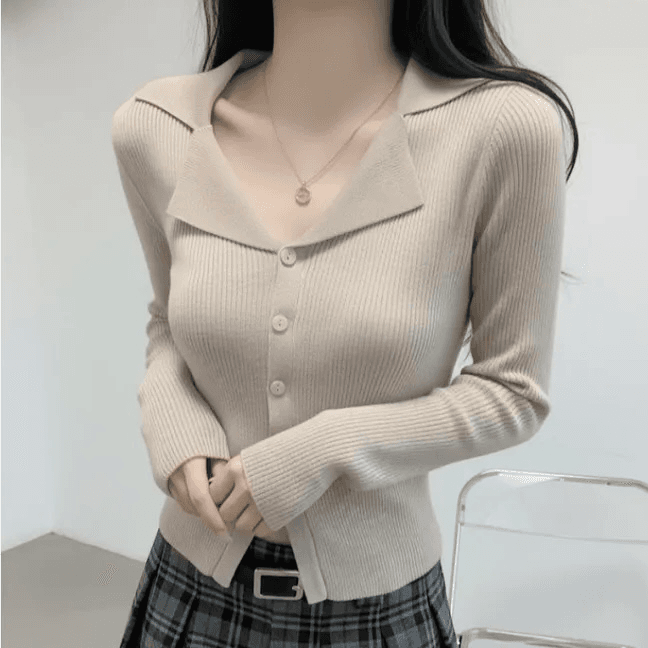 있음 선적 한국 chic 봄 가을 오픈 가디건 품격 느긋한 종이 사람들 POLO 칼라 얇은 스타일 긴팔 니트 맨위 상세 이미지 7