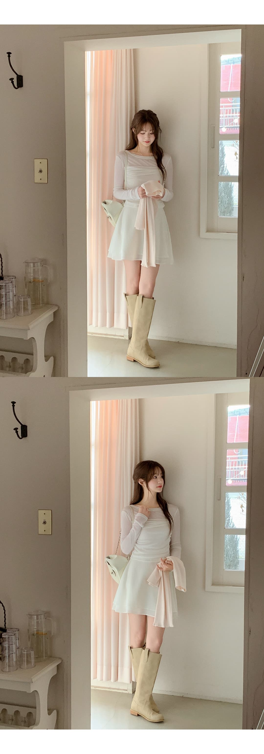 있음 선적 한국 chic 봄과 가을 패치워크 주름 허리 수축 몸매 가꾸기 긴팔 티셔츠 상세 이미지 5