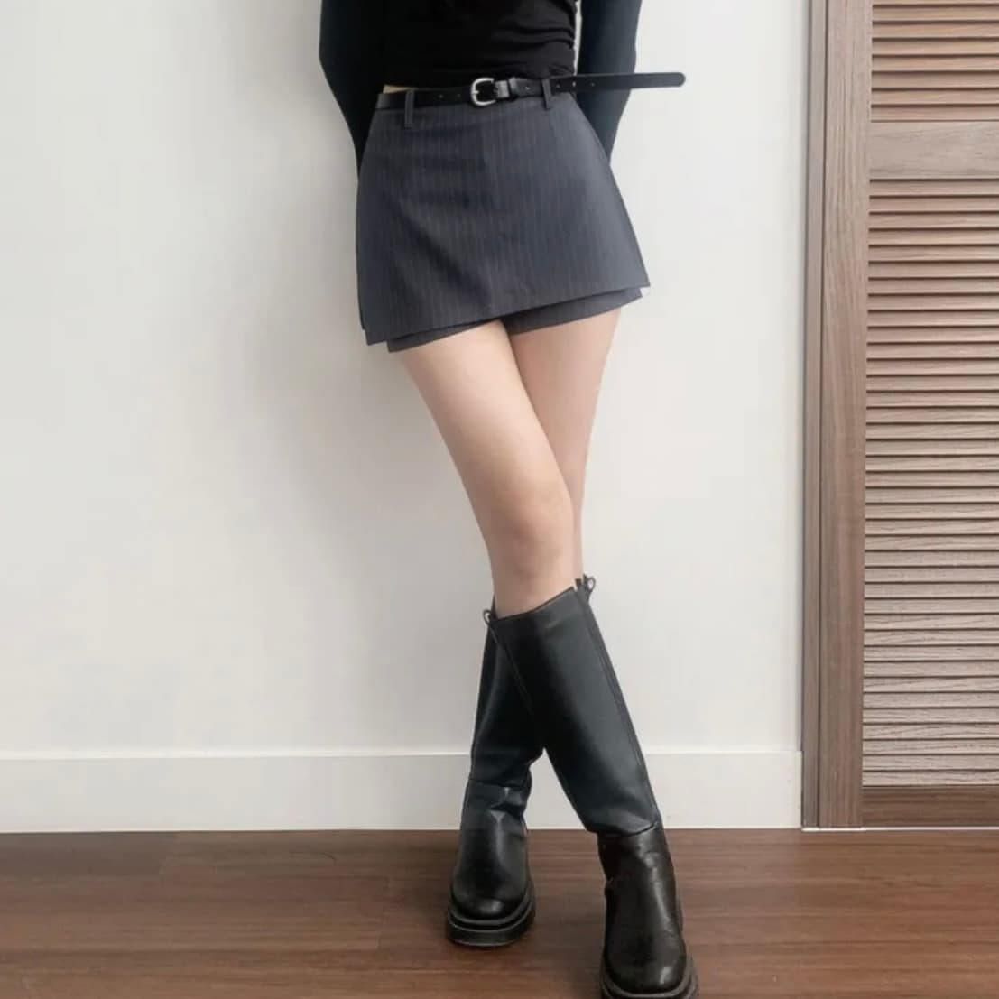 있음 선적 한국 chic 정장 반신 스커트 다용도 스트라이프 한 마디 노출 방지 바지 벨트 포함 상세 이미지 9
