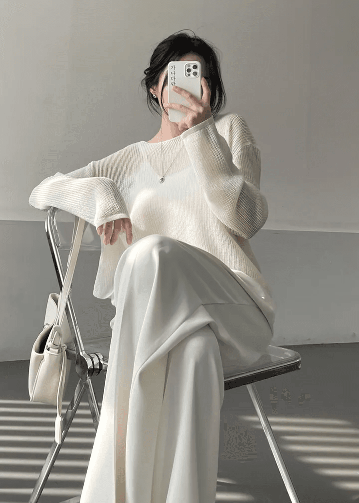 새로운 한국 chic 캐주얼 루즈핏 느긋한 자외선 차단 블라우스 여성 다용도 단색 얇은 스타일 스웨터 니트 맨위 상세 이미지 3