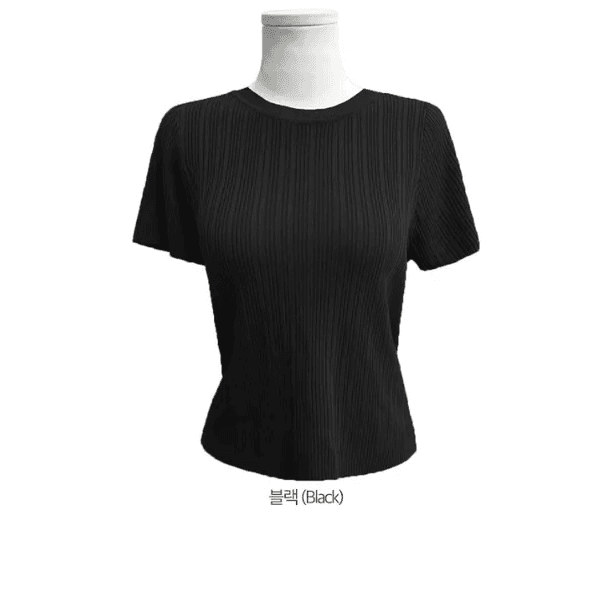 있음 선적 한국 chic 여름 몸매 가꾸기 다용도 라운드 넥 플리츠 리브 반팔 티셔츠 상세 이미지 10
