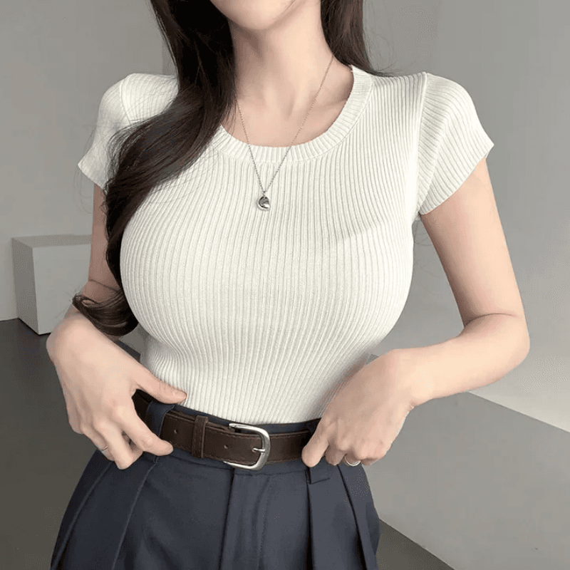 있음 선적 한국 chic 단색 몸매 가꾸기 다용도 u 칼라 티셔츠 니트 스웨터 상세 이미지 6