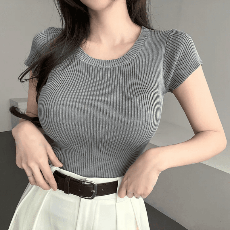 있음 선적 한국 chic 단색 몸매 가꾸기 다용도 u 칼라 티셔츠 니트 스웨터 상세 이미지 13