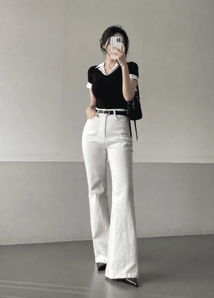 있음 선적 한국 chic 여름 페이크 레이어드 고급 센스 POLO 칼라 검정색 여성 셔츠 상세 이미지 2