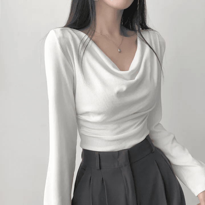 있음 선적 한국 chic 봄 가을 고급 센스 품격 흔들다 칼라 긴팔 디자인 센스 몸매 가꾸기 니트 맨위 이미지 4
