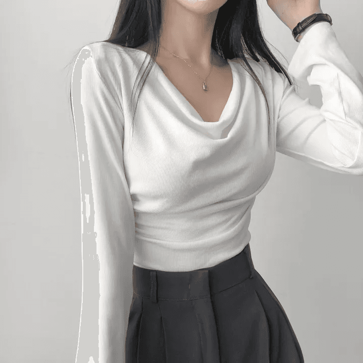 있음 선적 한국 chic 봄 가을 고급 센스 품격 흔들다 칼라 긴팔 디자인 센스 몸매 가꾸기 니트 맨위 상세 이미지 3