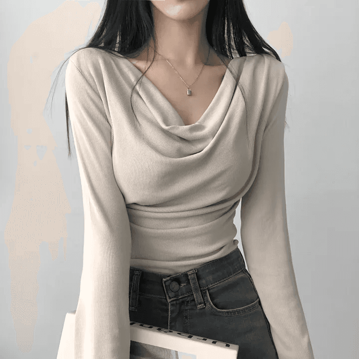 있음 선적 한국 chic 봄 가을 고급 센스 품격 흔들다 칼라 긴팔 디자인 센스 몸매 가꾸기 니트 맨위 상세 이미지 9