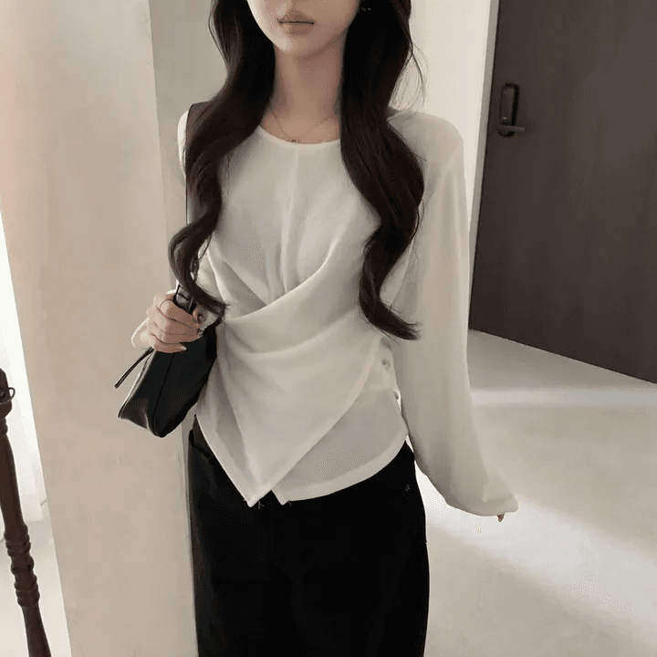 있음 선적 한국 chic 이른 가을 다용도 디자인 센스 십자가 표지 고기 불규칙 얇은 스타일 티셔츠 맨위 상세 이미지 3