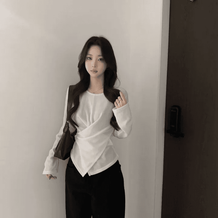 있음 선적 한국 chic 이른 가을 다용도 디자인 센스 십자가 표지 고기 불규칙 얇은 스타일 티셔츠 맨위 상세 이미지 4