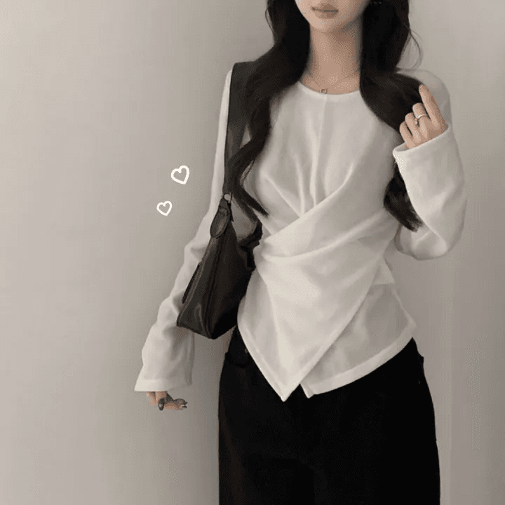 있음 선적 한국 chic 이른 가을 다용도 디자인 센스 십자가 표지 고기 불규칙 얇은 스타일 티셔츠 맨위 상세 이미지 8